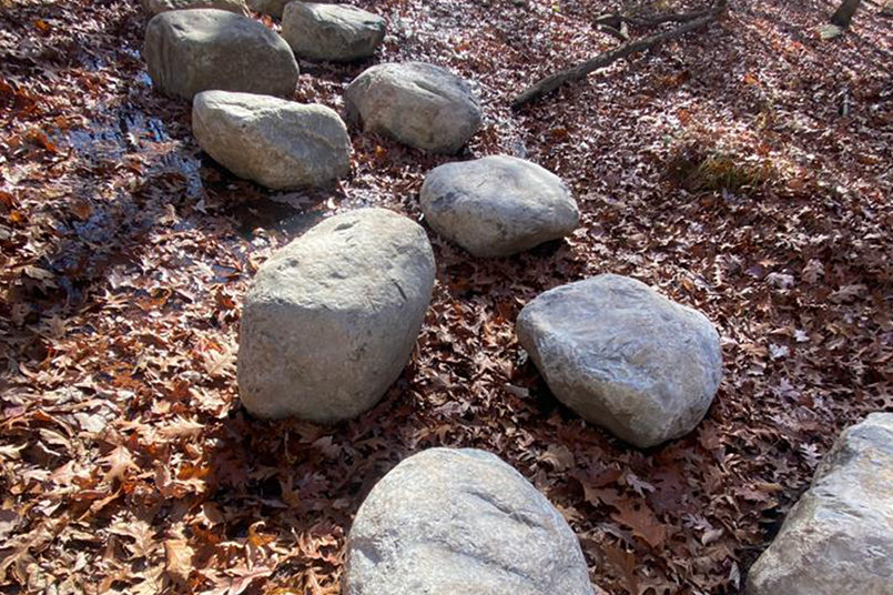 Upgrading Staten Island Park Trail. Placing stream crossing boulders for visitors